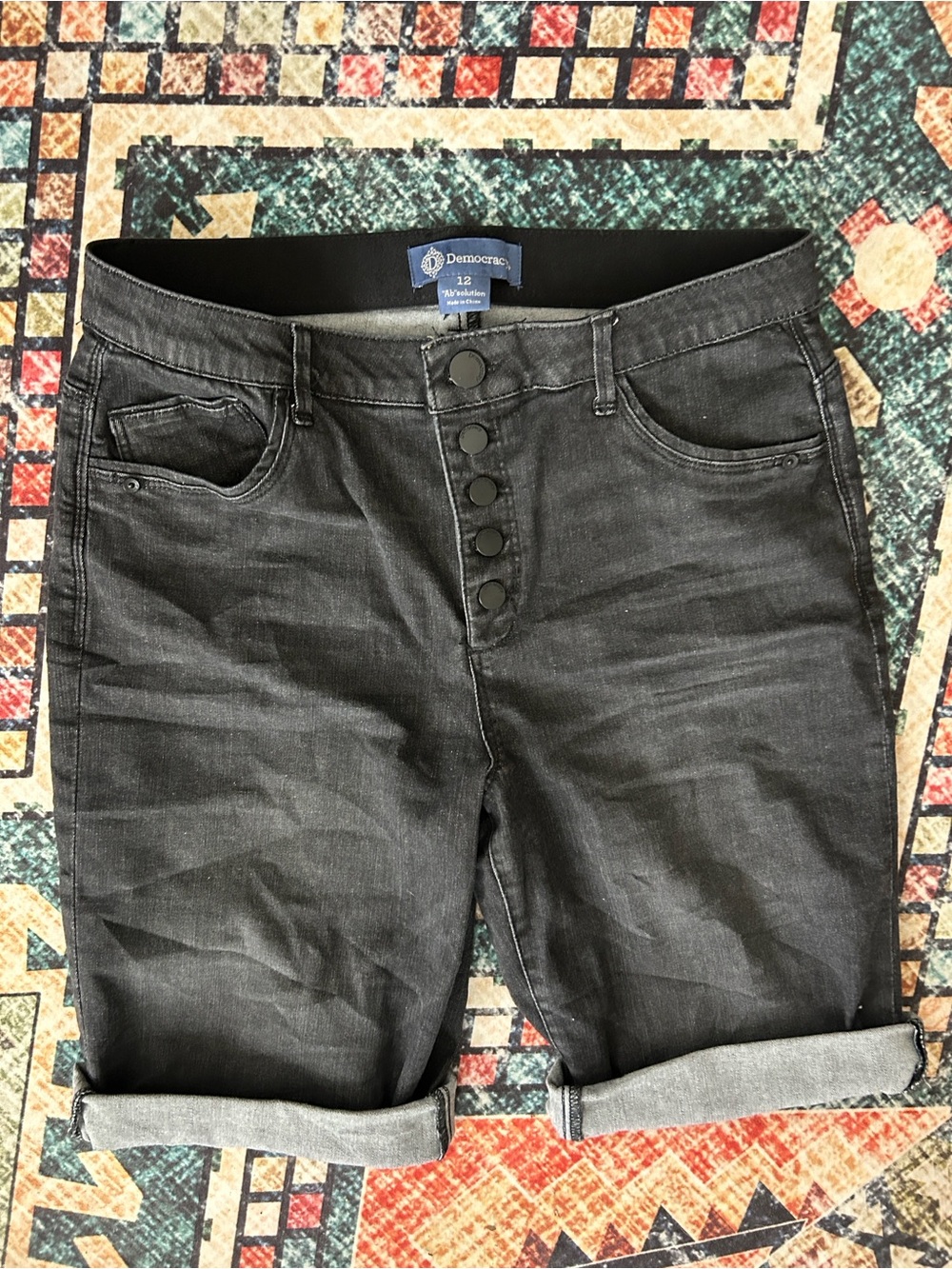 Democracy Black Button-Fly Rolled Denim Shorts